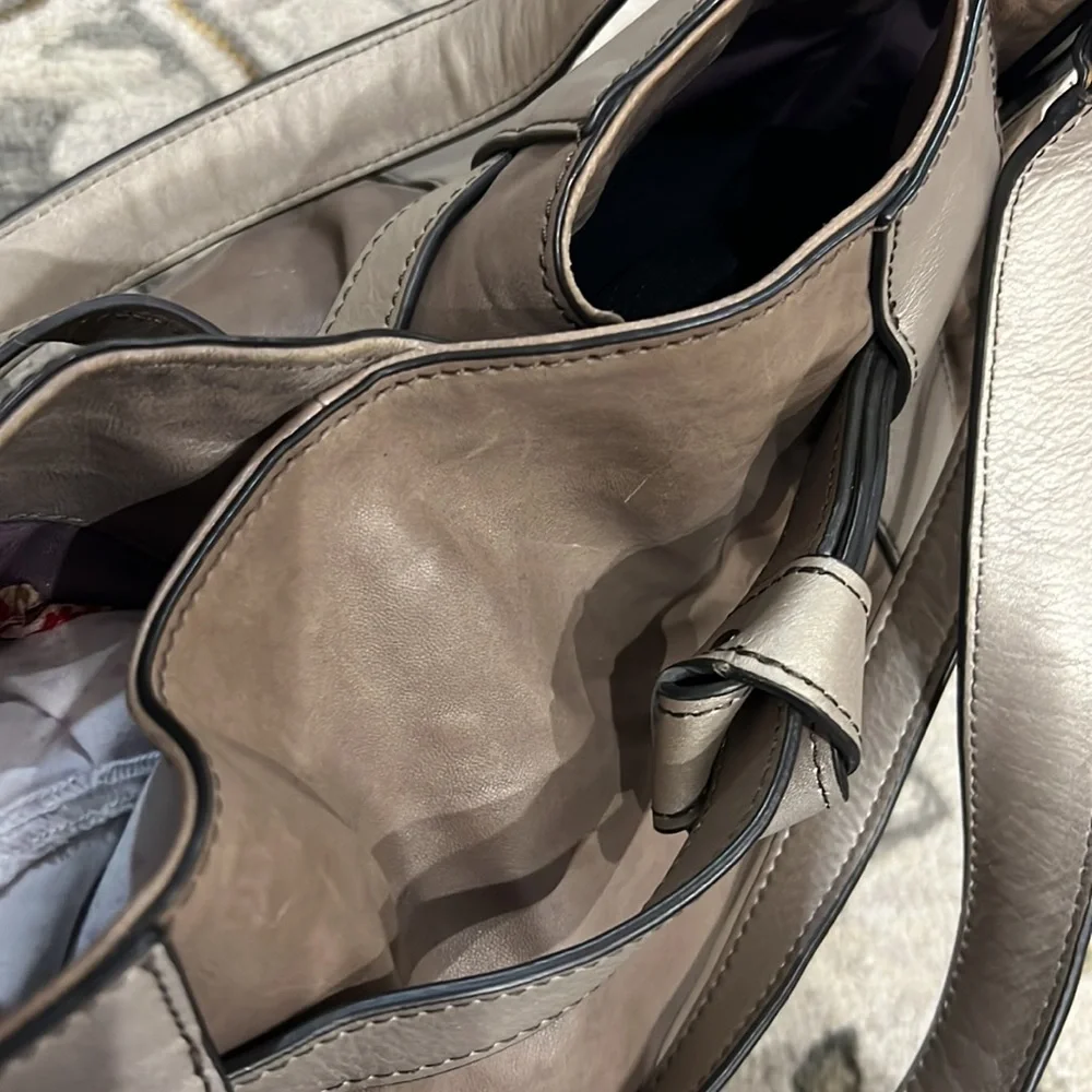 💕 Kooba taupe gray silver soft leather x large satchel shoulder bag